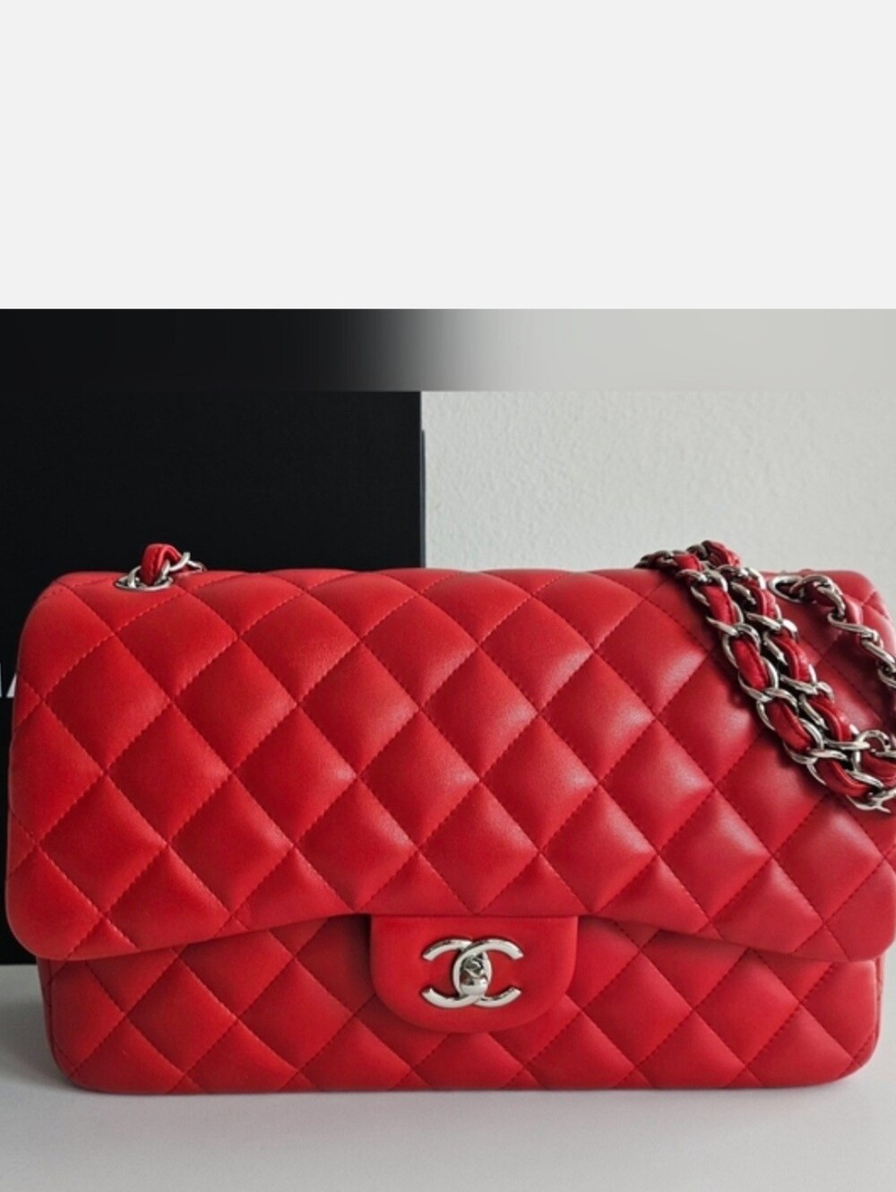 Chanel Red Quilted Lambskin Jumbo Double Flap Bag
